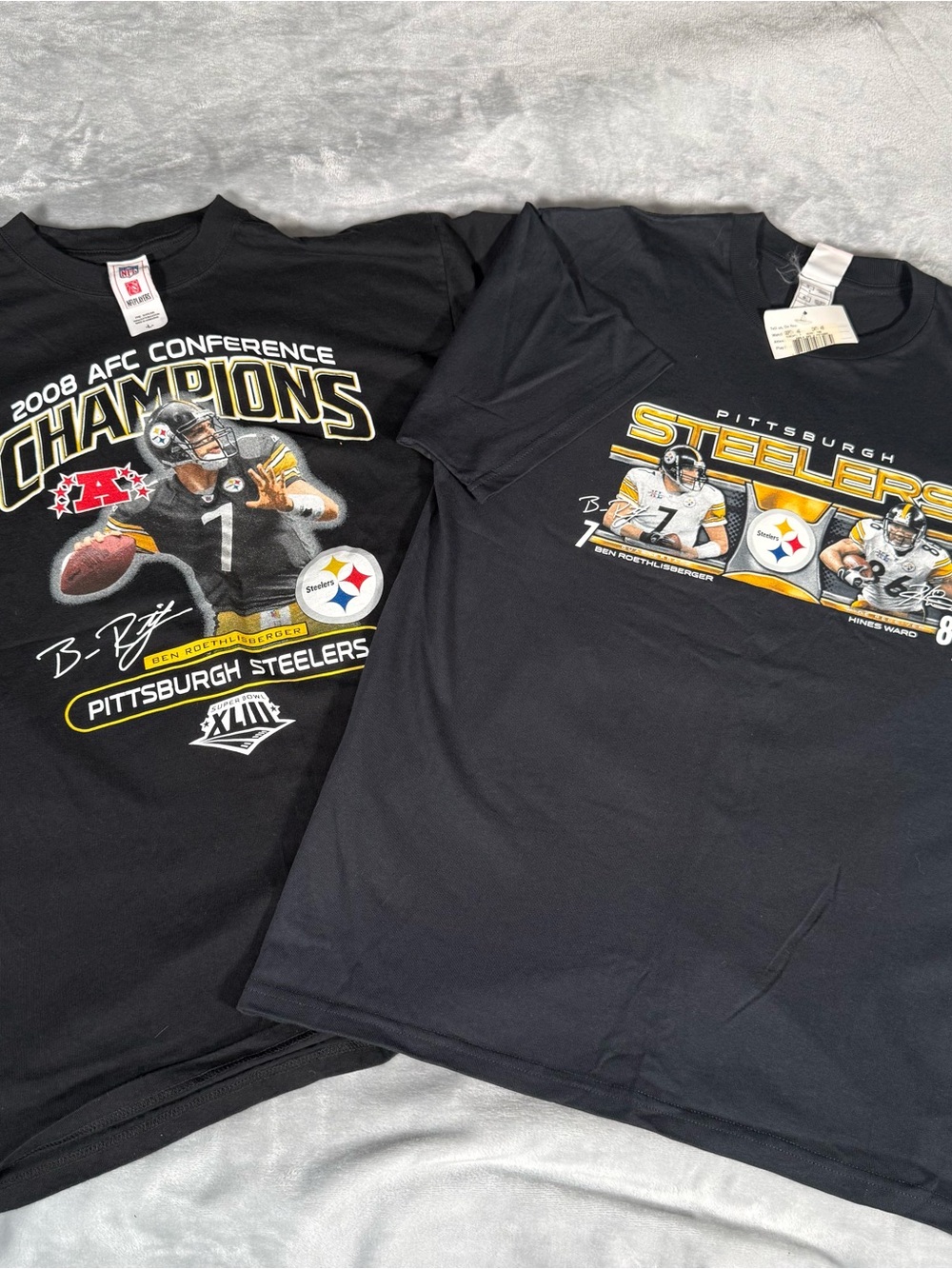 Lot Of 2 Vintage Pittsburgh Steelers T Shirt Mens L Slim Fit Roethlisberger Ward